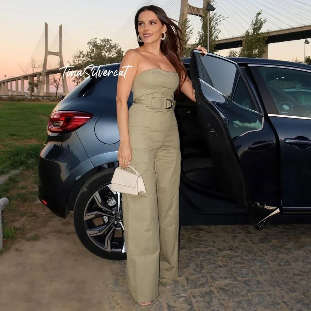 BLOGGER'S FAVE! Zara Wide Strapless Leg Jumpsuit Light Khaki NWT